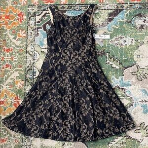 Black Lace Fit-and-Flare Dress with Nude Lining